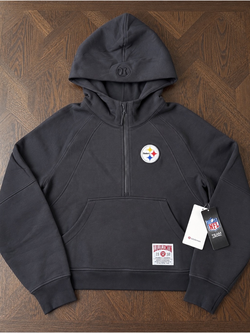 lululemon athletica Black Half-Zip Hooded Sweatshirt with Chest Patch